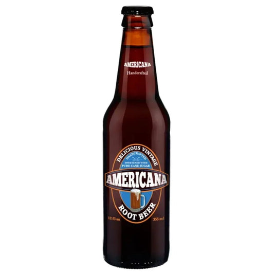 6 pack Americana Root Beer 355ml - Soda Pop (not for sale) from Americana