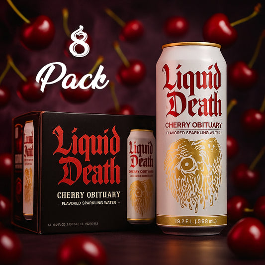 8 Pack Liquid Death Cherry Obituary Drink Soda Pop (not for Sale) Liquid Death, 8 Pack, Cases