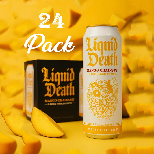 Liquid Death Mango Chainsaw 24 pack Soda Pop (not to sale) Liquid Death, TSAED, Bestseller Drinks