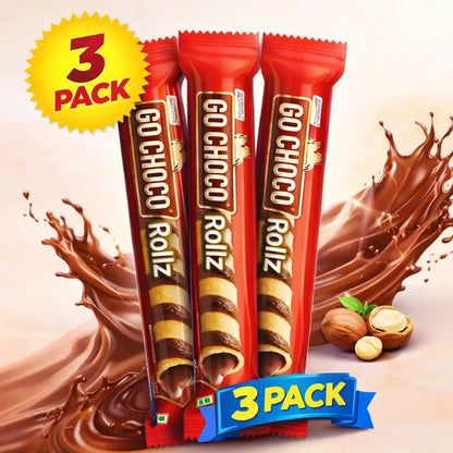 3 Pack Go Choco Rollz - Choco Filled Wafer Stick Snacks/Chocolates Go Choco, Latest, trending