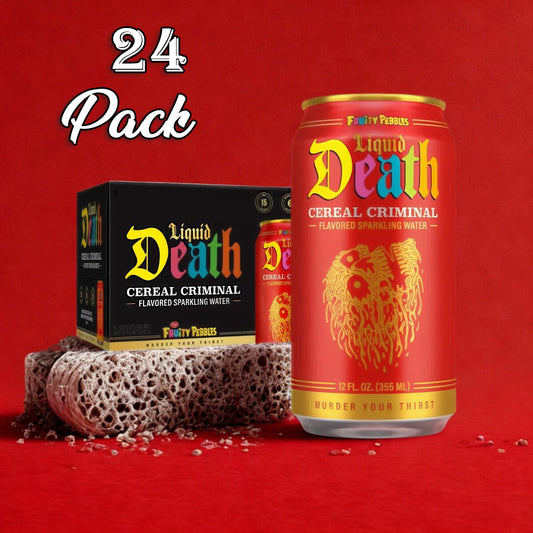 24 Pack Liquid Death Cereal Criminal Flavor Iced Tea Cans (12 Oz) Soda Pop (not for Sale) Liquid Death, 24 Pack, Cases