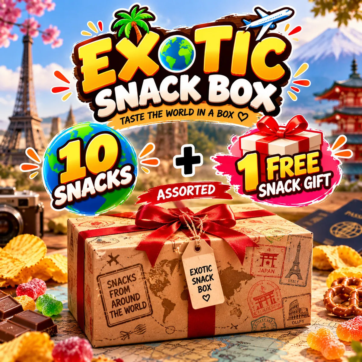 Exotic Snacks Adventure Assorted Treat Box | 10 Snacks + Free Gift Snack Attack