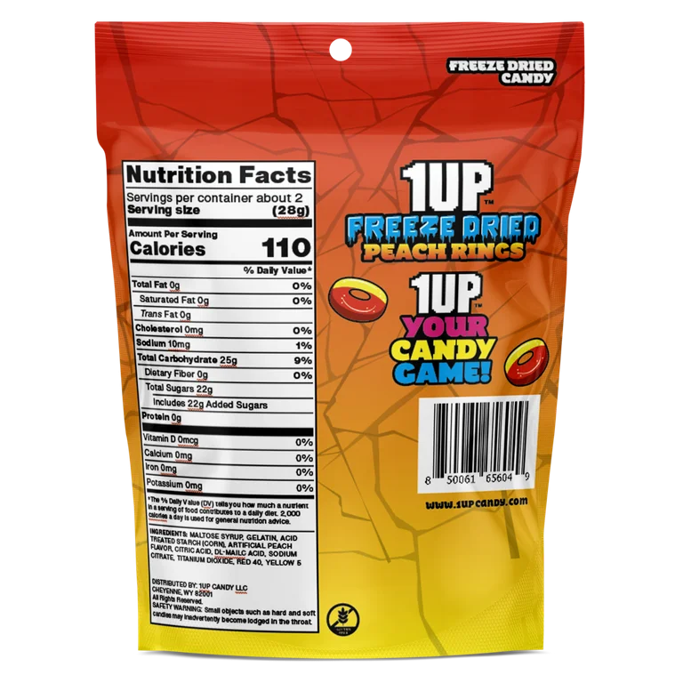 1UP Freeze Dried Peach Rings Candy