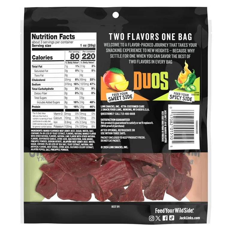 Jacklinks Duos Beef Jerky Mango and Jalapeño Flavor