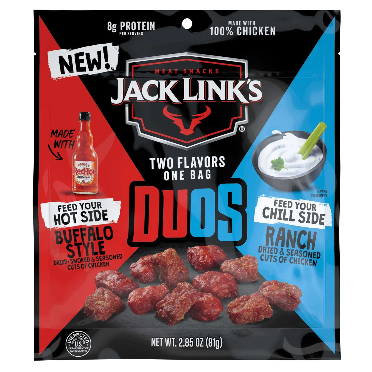 Jacklinks Duos Chicken Bites Redhot Sauce and Ranch Flavor