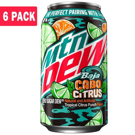 6 Pack MTN Dew Baja Cabo Citrus Zero Sugar - Soda Pop from Mtn Dew, Cases, 6 Pack, Zero Sugar, Trending