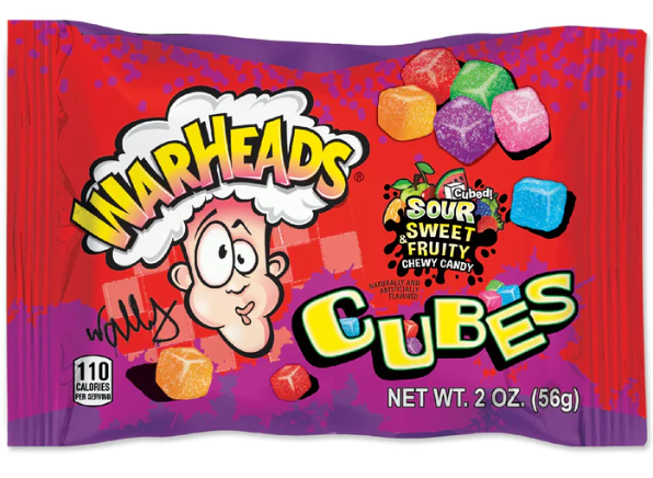 WarHeads Sour Sweet & Fruity Chewy Candy Cubes Peg Bag
