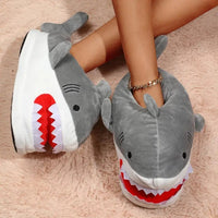 Thumbnail for Cartoon Shark Plush Sneaker Slippers - Grey Color