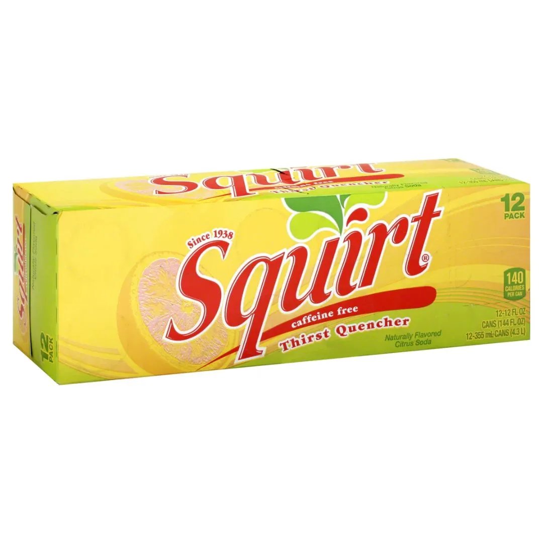 12 Pack Squirt Grapefruit Citrus Soda Can Soda Pop (not for sale) Squirt, TSAED, Cases, 12 Pack, Bestseller Drinks