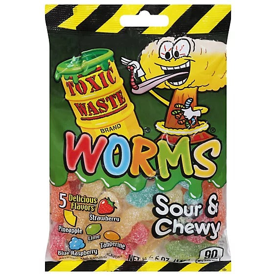 Toxic Waste Worms Sour & Chewy Peg Bag