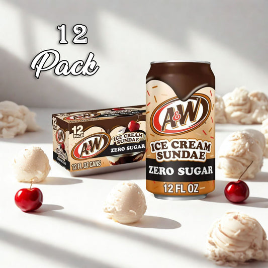 12 Pack A&W Ice Cream Sundae Zero Sugar Flavor Cans (12 Oz) Soda Pop (not for sale) A&W, Cases, 6 Pack, Latest, trending