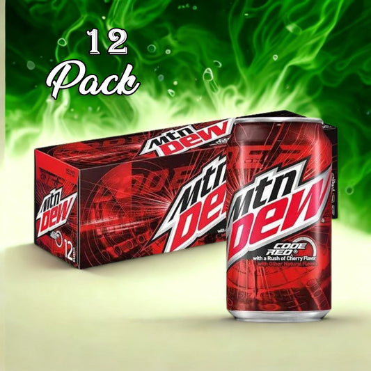 12 Pack Mtn Dew Code Red Soda Pop (not for sale) Mtn Dew, TSAED, 12 Pack, Cases