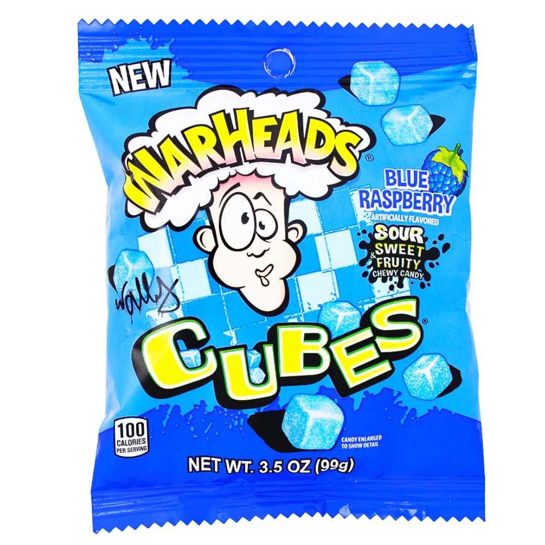 Warheads Blue Raspberry Sour Sweet Fruity Cubes 99g