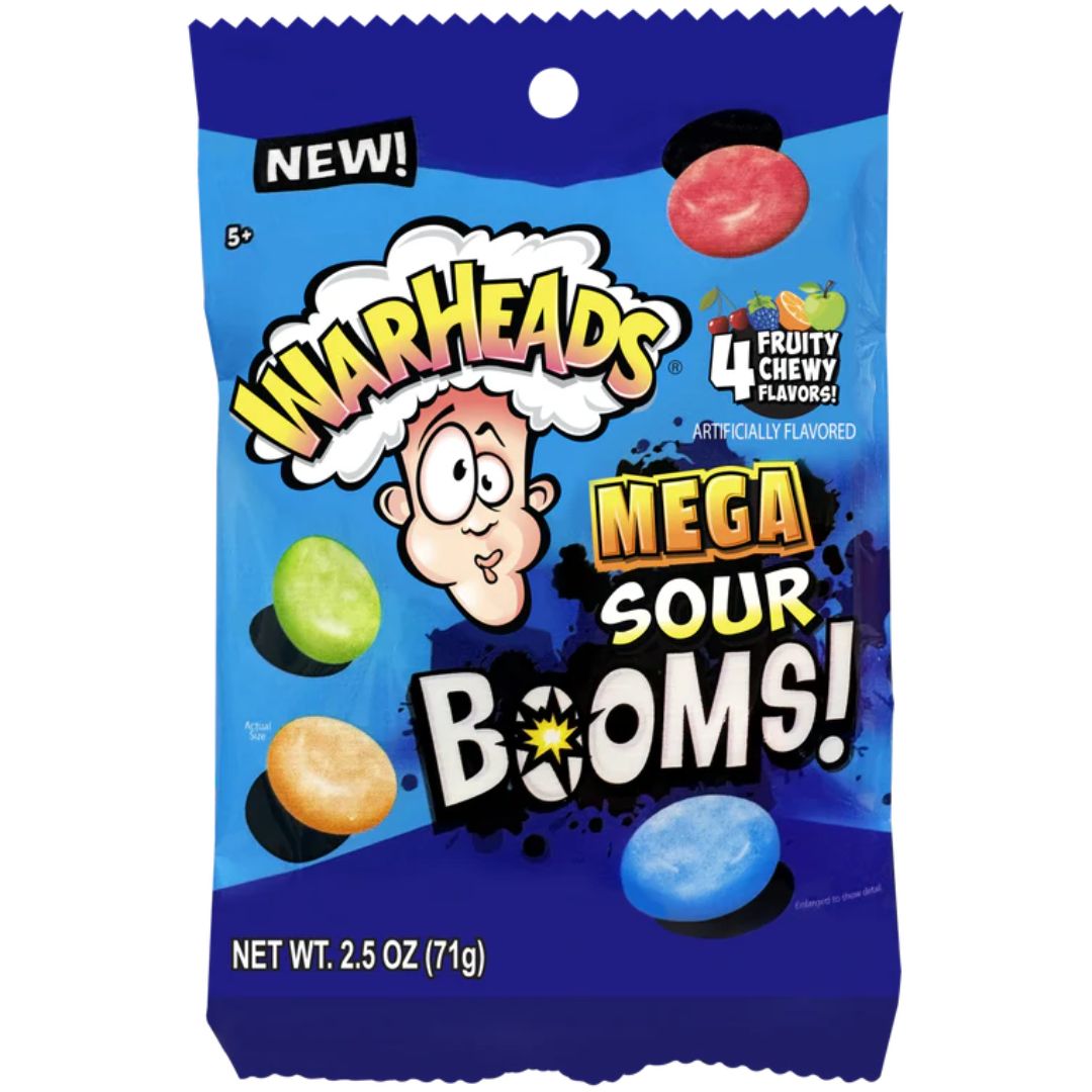 Warheads Mega Sour Booms! Fruit Chews Peg Bag 71g
