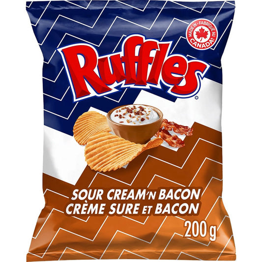 Ruffles Sour Cream 'N Bacon Flavoured Potato Chips, 200g