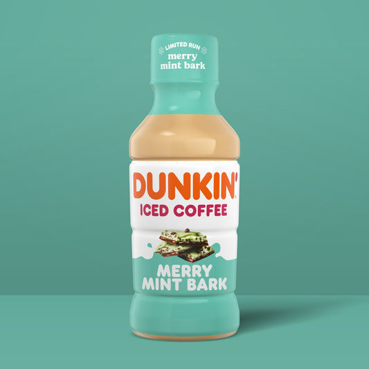 12 Pack Dunkin Iced Coffee Merry Mint Bark Bottle 13.7 Oz Soda Pop (not for Sale) Dunkin, 12 Pack