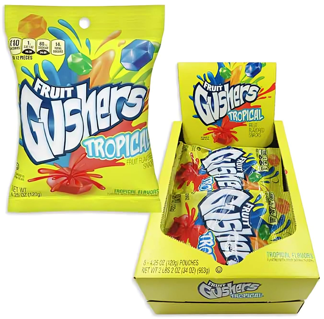 8 Pack Fruit Gushers Tropical Fruit Flavor Snacks