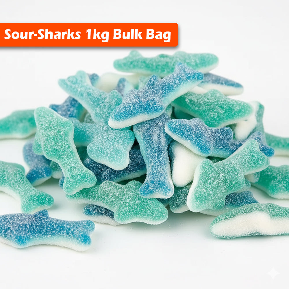Gummy Candy Sour-Sharks 1kg Bulk Bag Candy Gummy Zone, TSGZC, Bulk Candies, Bulk