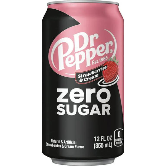 6 Pack Dr Pepper Strawberries & Cream Zero Sugar - Soda Pop (not for sale) from Keurig Dr Pepper company, Cases, 6 Pack, Zero Sugar