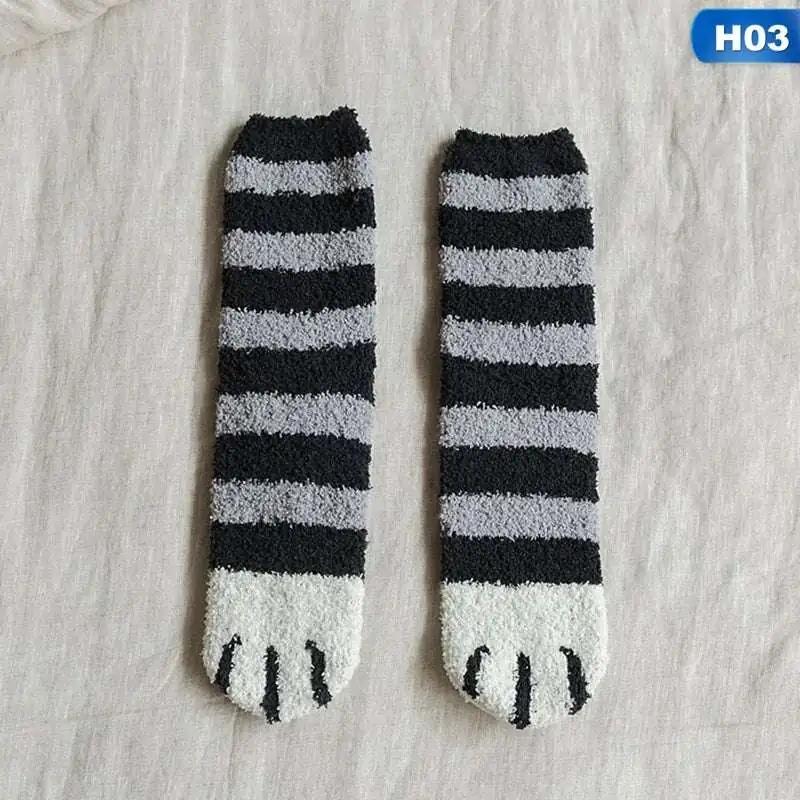Plush Cat Paws Socks Black stripe Quirky Stuff (not for sale) Cat Socks