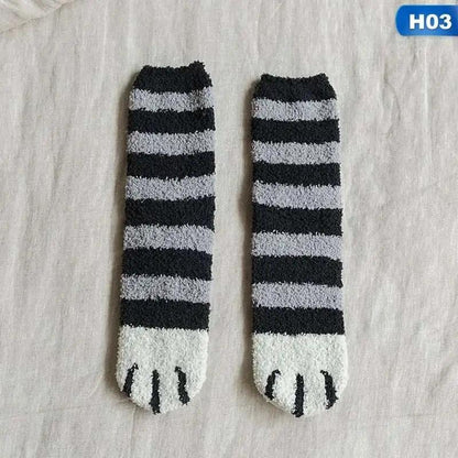 Plush Cat Paws Socks Black stripe Quirky Stuff (not for sale) Cat Socks