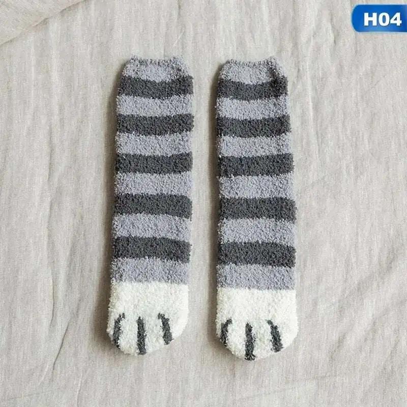 Plush Cat Paws Socks Gray stripe Quirky Stuff (not for sale) Cat Socks