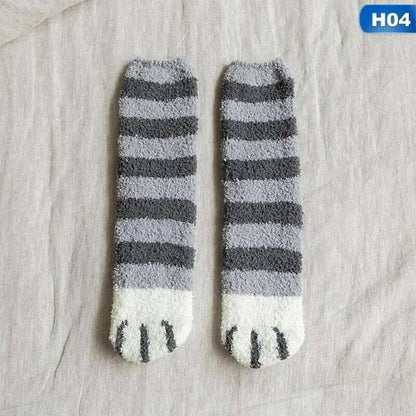 Plush Cat Paws Socks Gray stripe Quirky Stuff (not for sale) Cat Socks