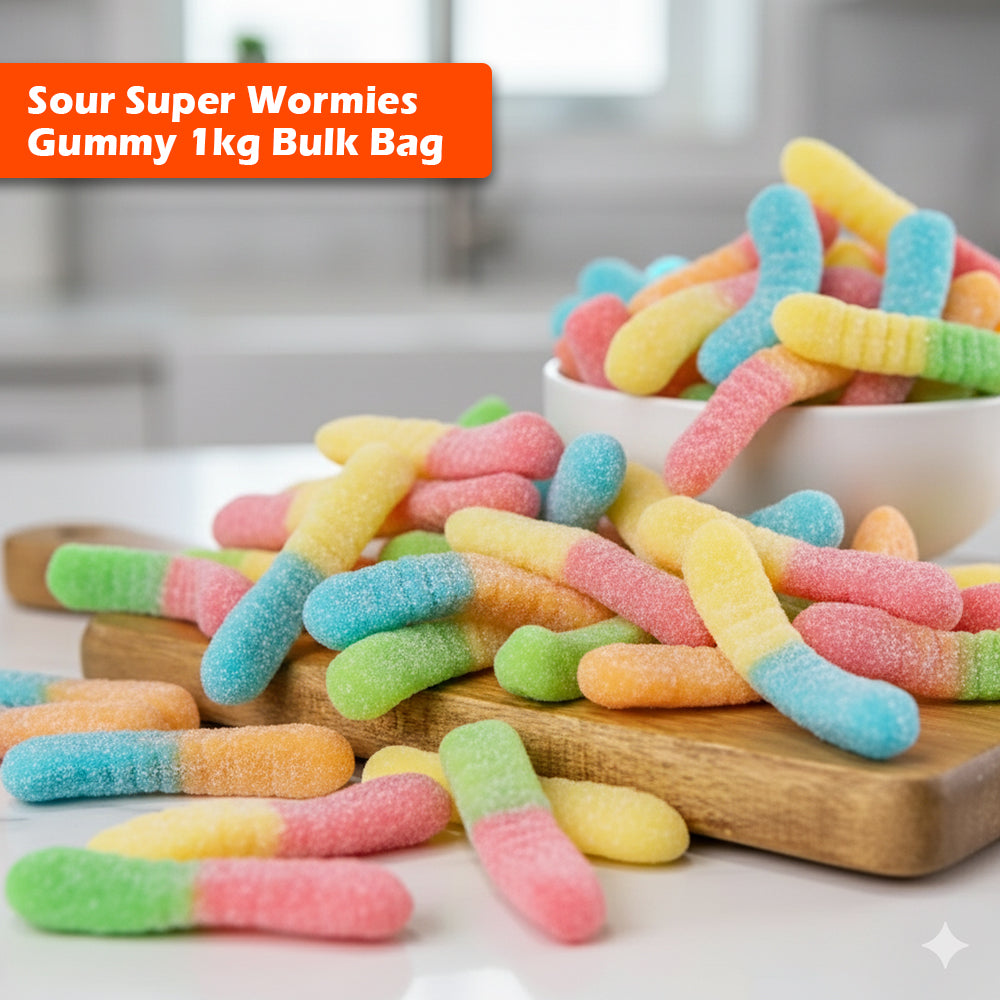 Sour Super Wormies Gummy Candy 1kg Bulk Bag Candy Gummy Zone, TSGZC, Bulk Candies, Bulk