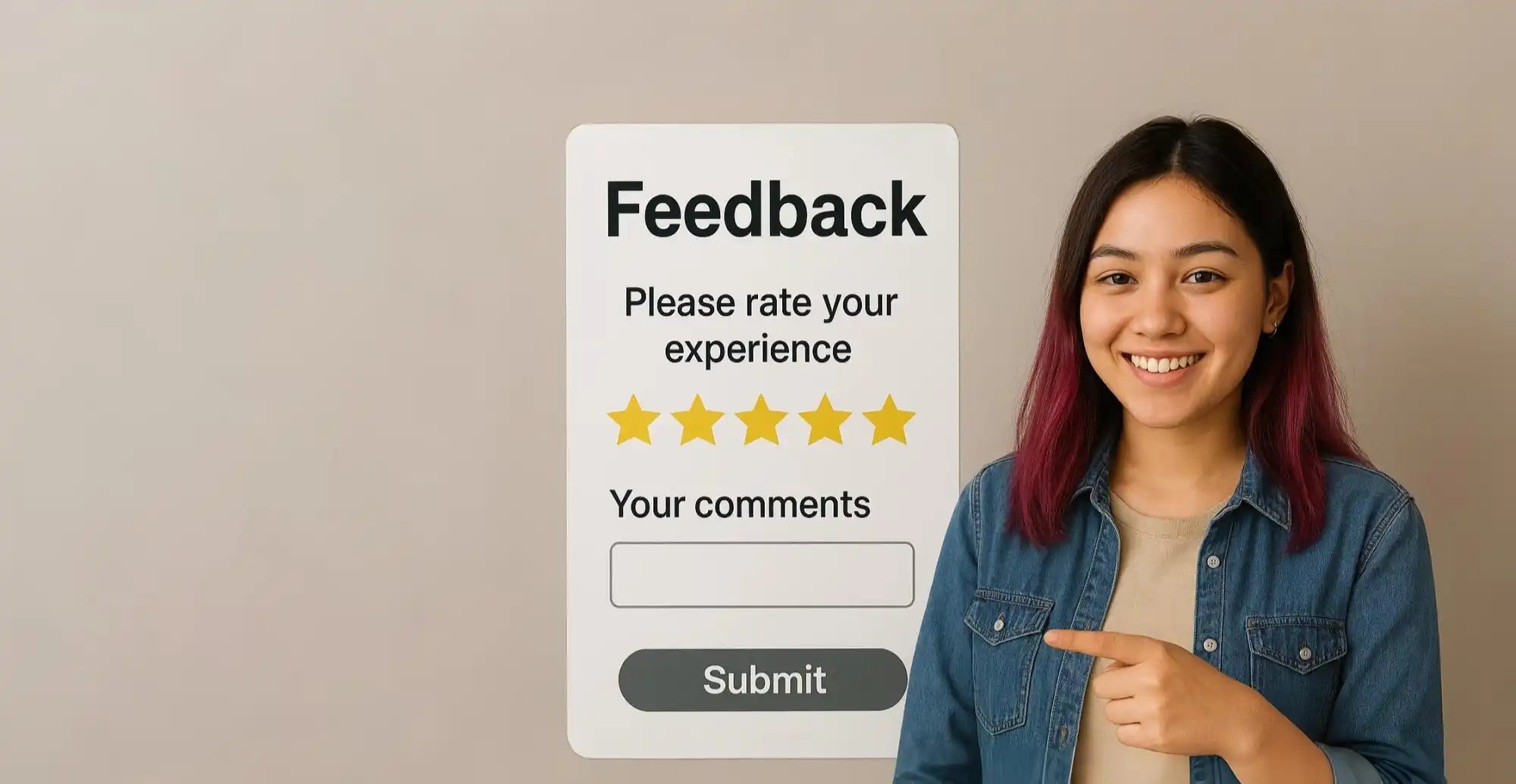 Young woman with a feedback form.